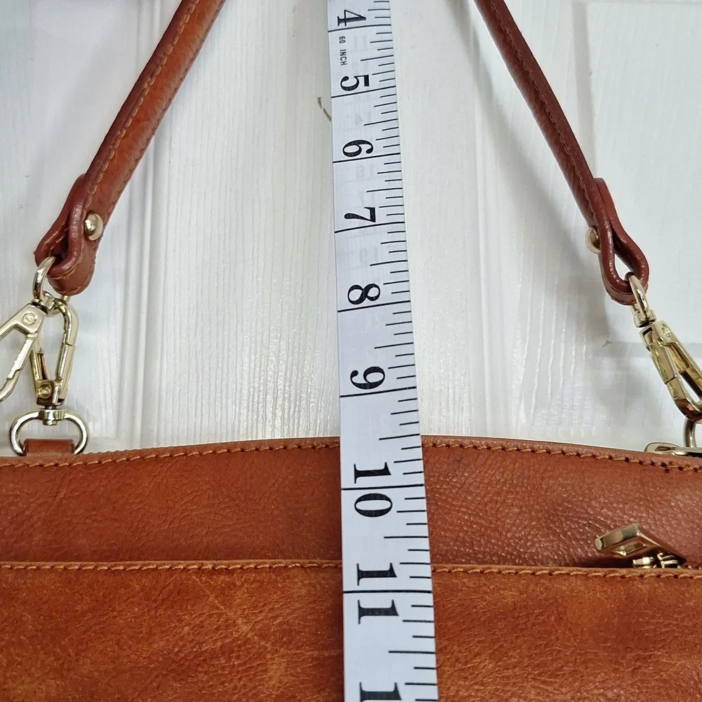 Classic Tan Leather Crossbody Bag with Gold Hardware